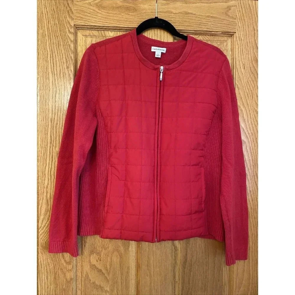 Women's Croft & Barrow Quilted Sweater Zipper Jacket Cardigan L